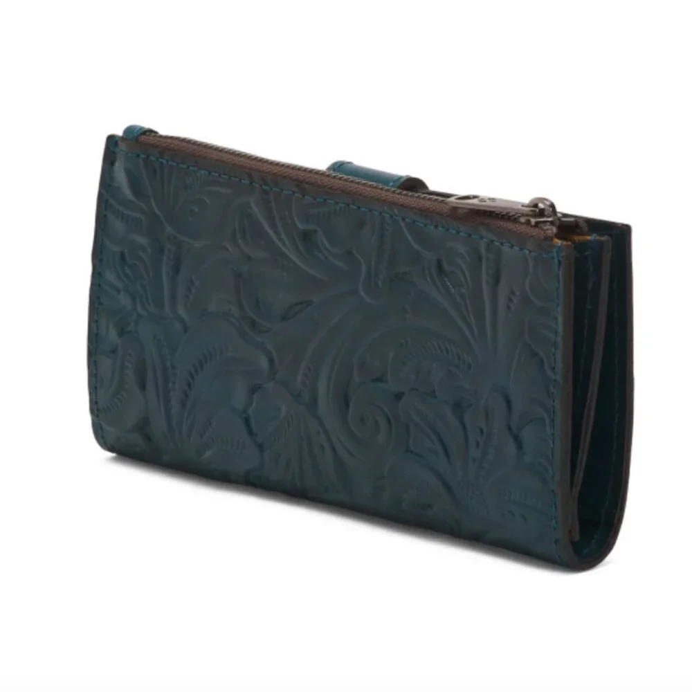 PATRICIA NASH Nazari Blue Coral Tooled Bifold RFID Leather Wallet